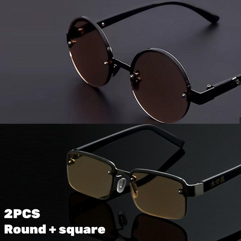 Fashion Round and Square Crystal Frame Reading Glasses Men's HD Lens Presbyopia Eyeglasses Retro Anti Fatigue Eyewear +2.0+3.0