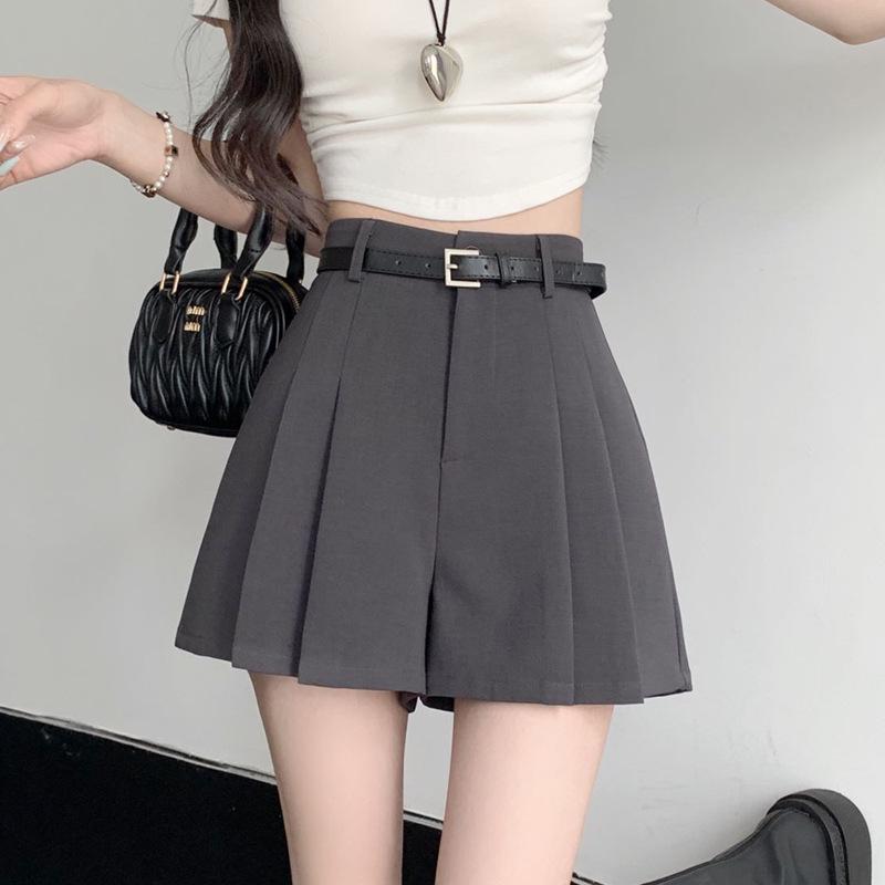 2026 Spring Korean Retro Pleated A-Line Short Skirt with Lining - College Style XS