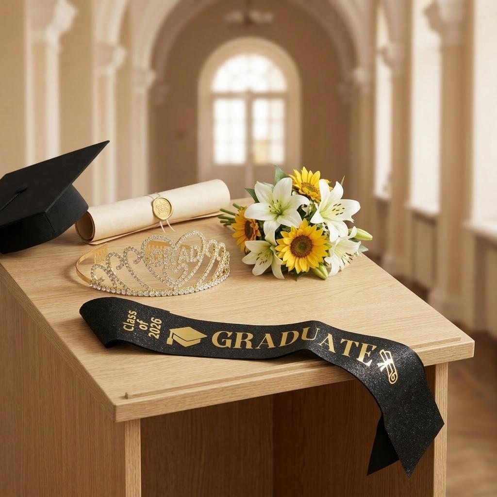 New Model Graduation Party Set - Crown Shoulder Strap 2-piece Set - Alloy Rhinestone Letter Headpiece