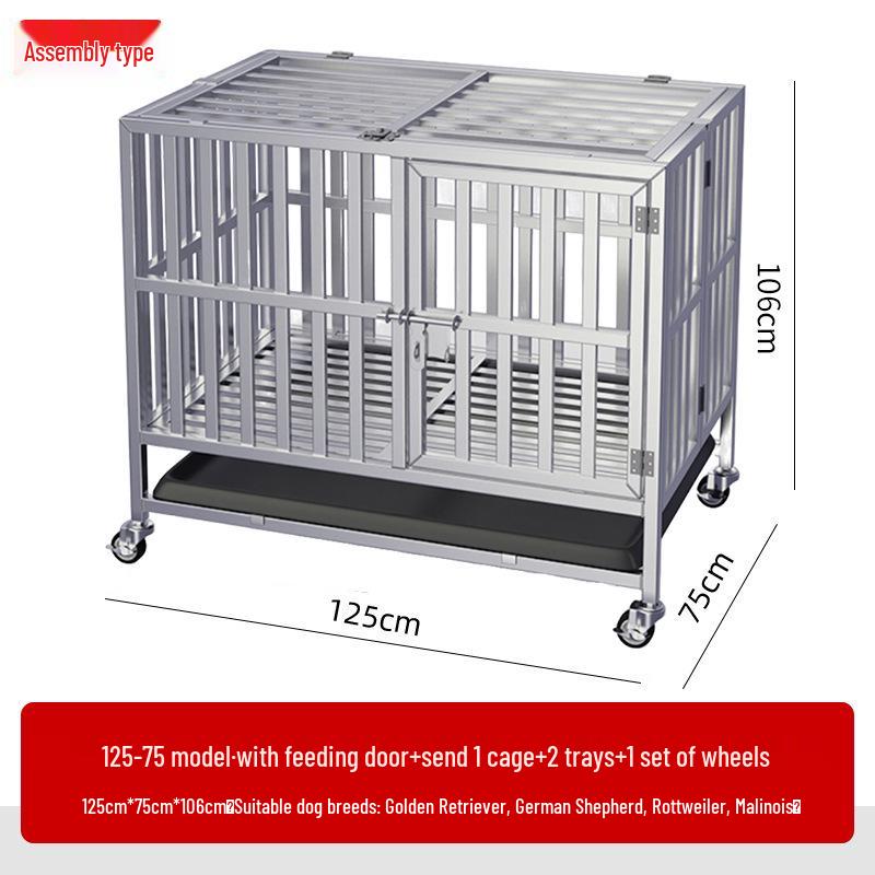 Stainless Steel Dog Cage with Toilet, for Small to Large Breeds, Full Square Tube Design, Suitable for Golden Retrievers.
