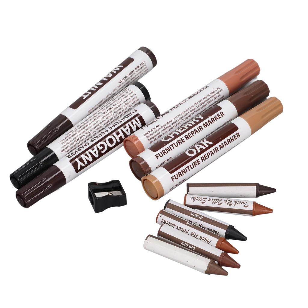 6 st Möbelmarkörer Vattentäta Snabbtorkande Skrubbtåliga Assorterade Färger Trämarkörer med Blyertspenna för Reparation
