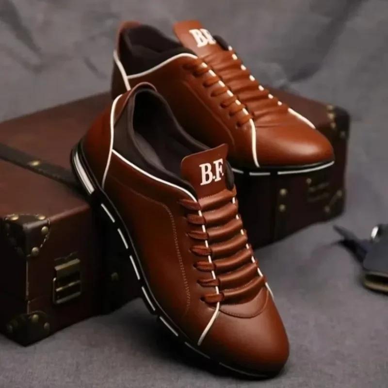 Fashion Hot Selling Leather Shoes for Men Casual Sneakers British Style Lace Up Gentlemen's Shoes Quality Male Moccasins Shoes Soft Flat