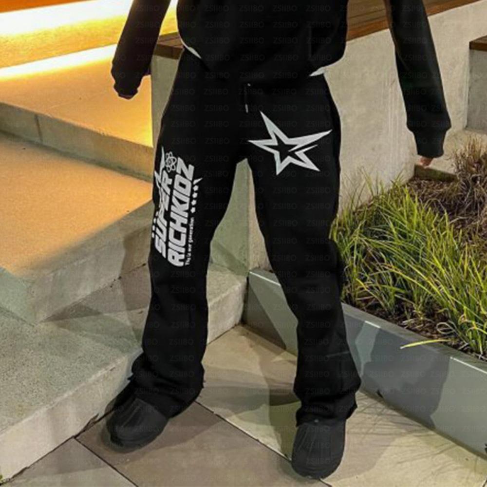 

ZYLLO Американский Харадзюку Принт Буквами Прямые Брюки Хип-хоп Буквы Зимние Утепленные Свободные Y2k Повседневные Брюки Спортивные Штаны Женские Мужские XXL
