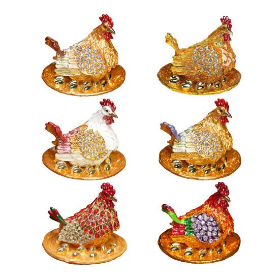 Rhinestone Chick Figurine Metal Simulated Hen Key Trinkets Jewelry Box Container Holder Home Office Desktop Decoration Ornament