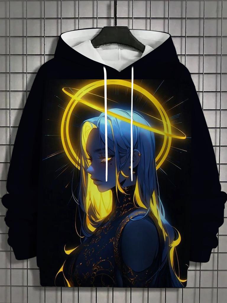 Vintage Herren Hoodie 3D-Druck Nymphet Tops Cartoon Mädchen Grafik Langarm Hoodie Mode Herren Oberteil Übergroße Streetwear T-Shirts