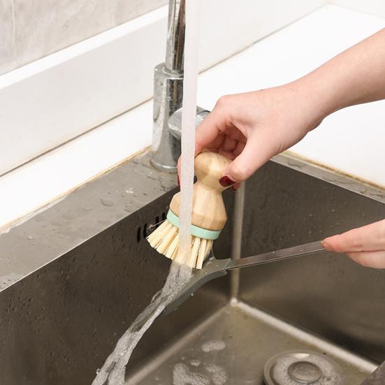 2Pcs Bamboo Dish Brush Flexible Bristles Ergonomic Handle Oil Proof Stain Removal Sink Plate Bowl Pan Scrub Cleaning Scrubber Kitchen Supplies