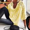 Women's Fashion Casual Solid Color Print 3/4 Sleeves V Neck Blouses & Shirts