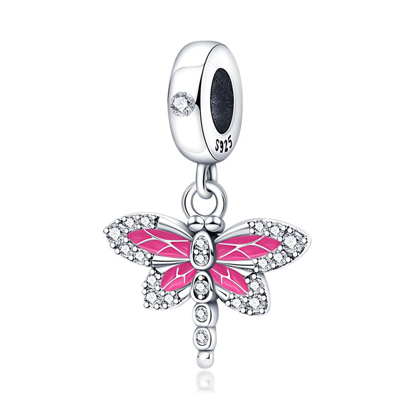 Sterling Silver S925 Sparking Dragonfly Butterfly Fit Original  Bracelet Necklace DIY Bead For Women Jewelry Making Gift