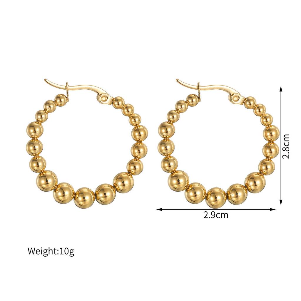 Stylish European & American 18K Gold Stainless Steel Round Bead Ear Cuff Earrings