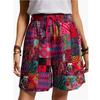 Women's Casual Elastic Waist Drawstring Print Shorts Pockets Summer Linen Shorts