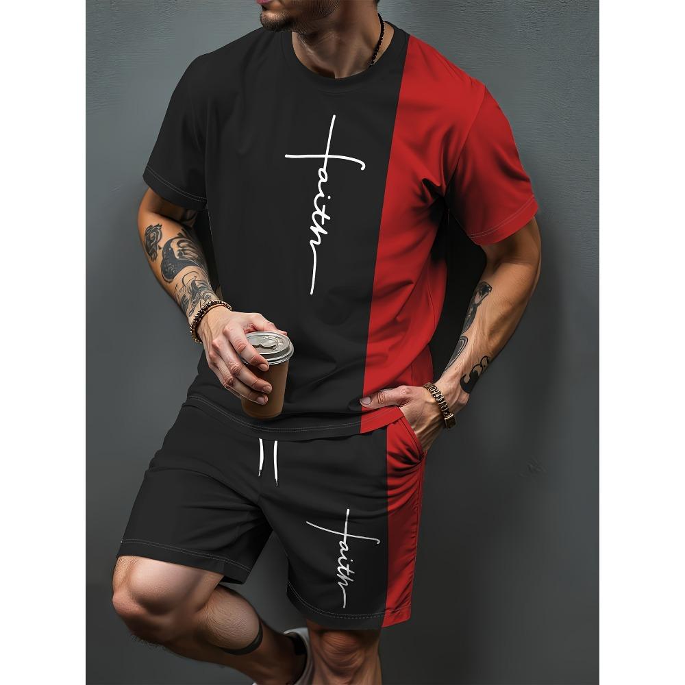 Men's Short-Sleeve Shorts Set, Sports Outfit, Summer T-Shirt & Shorts, Fitness Casual