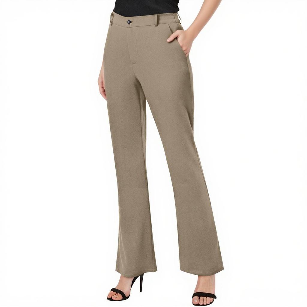 Womens Dressy Pants Work Straight Leg Pants Casual Bell Bottom With Trousers Pockets