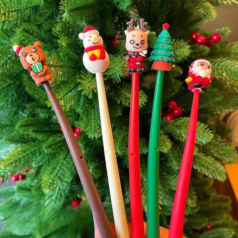 15pcs Christmas Rubber Soft Pen Christmas Style Student Stationery 0.5mm Neutral Pen for Writing Xmas Gift for Kids Navidad
