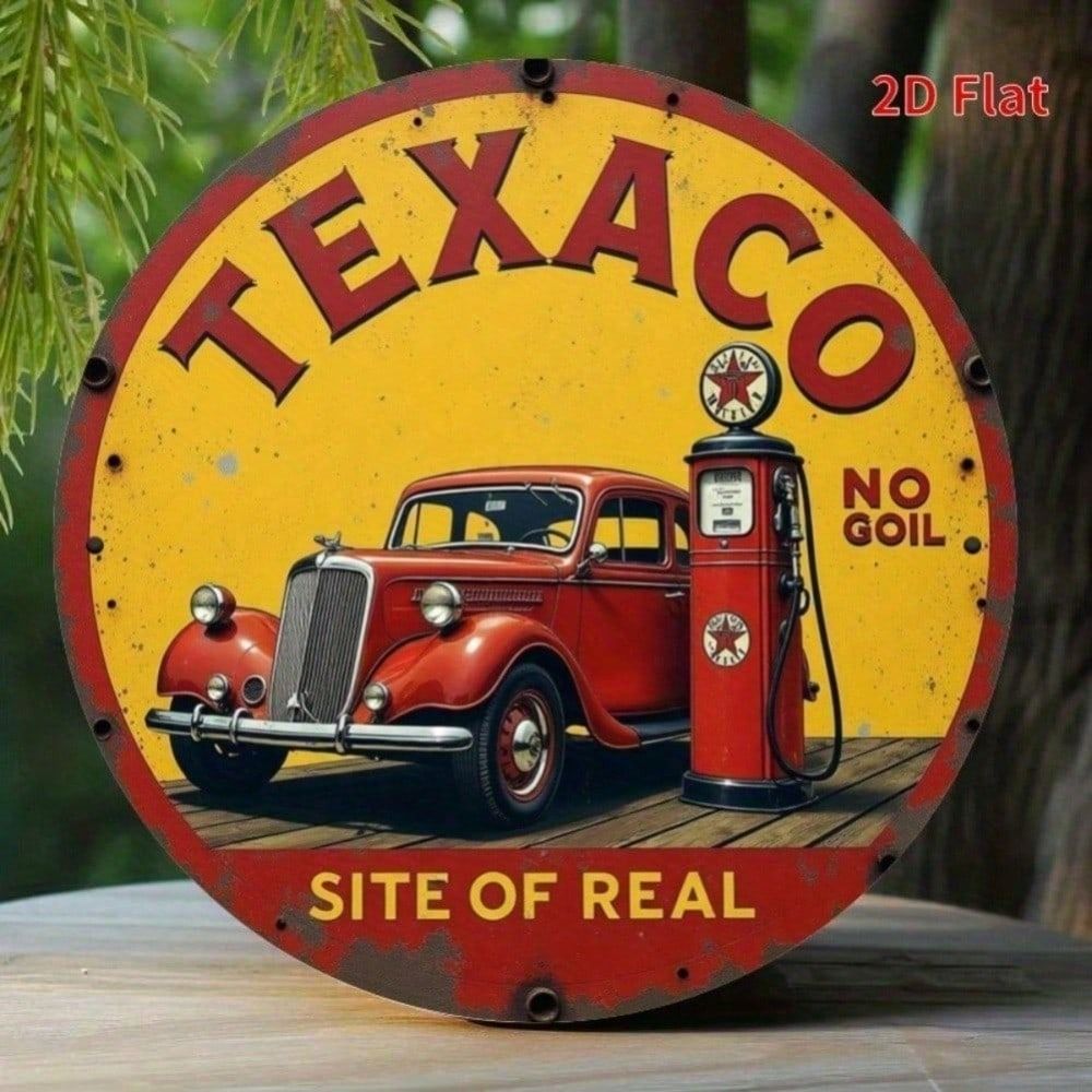 Metal Wall Art Vintage Texaco Gas Station Sign, Retro Garage Decoration 8x8 Inch
