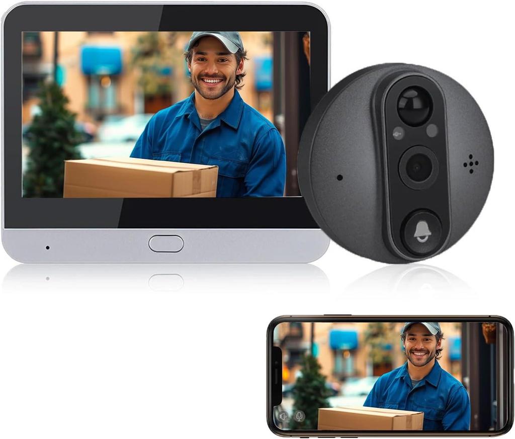 Smart Wireless Doorbell with Wide-Angle Camera and Display for Anti-Theft Door Monitoring