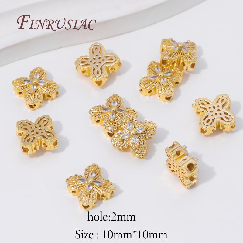 2/4pcs 18K Gold Plated Zircon Flower Beads For Creating Jewelry Making,Metal Separator Beads,DIY Bracelets Necklaces Accessories