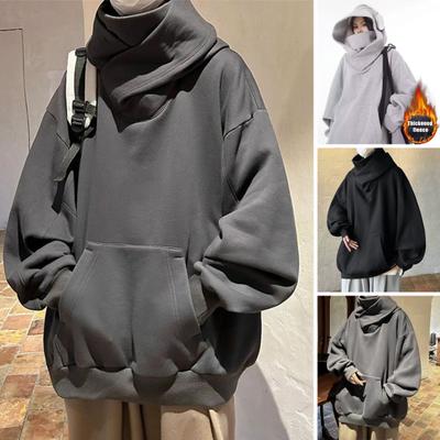 Fall Winter Men Hoodie Oversize Hooded Long Sleeves Pure Color Hip Hop High