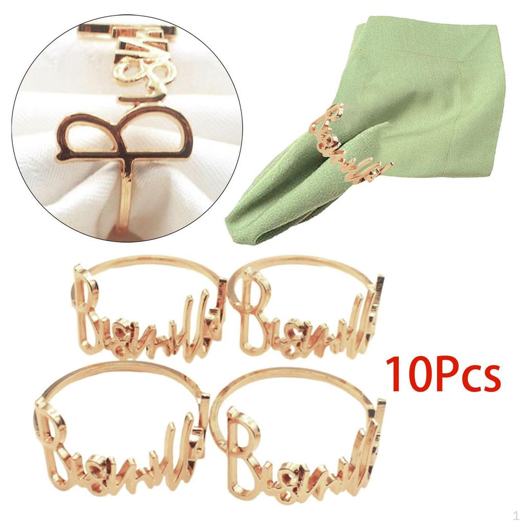 10 Pieces Cloth Napkin Holders, Round Alphabet Buckles Holder, Serviette for Home
