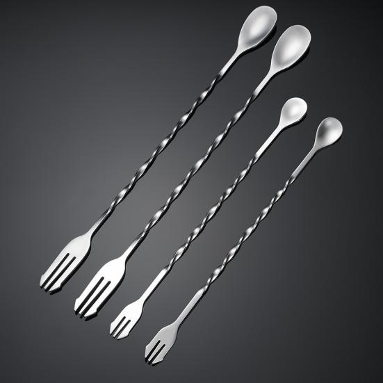 Koktejlové míchací lžíce z nerezové oceli Barová lžíce Dlouhé míchání Lžíce Míchadla na nápoje na čaj Káva Zmrzlina Šťáva