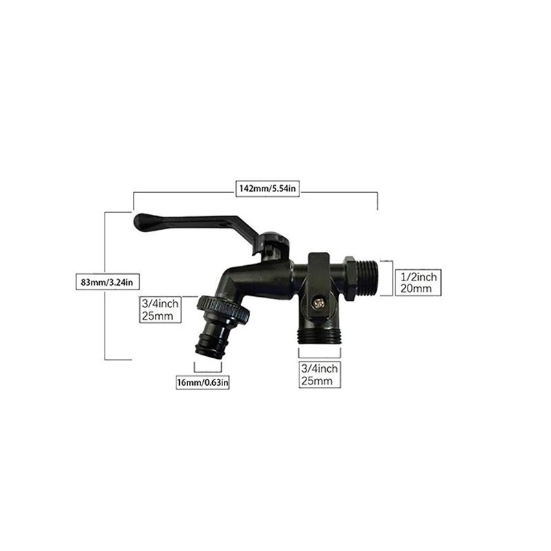 1Pc Black Faucet Outdoor Garden Anti-Freeze Bibcocks With Dual Outlet For Washing Machine 1/2 Inch Outdoor Hose Faucet Garden