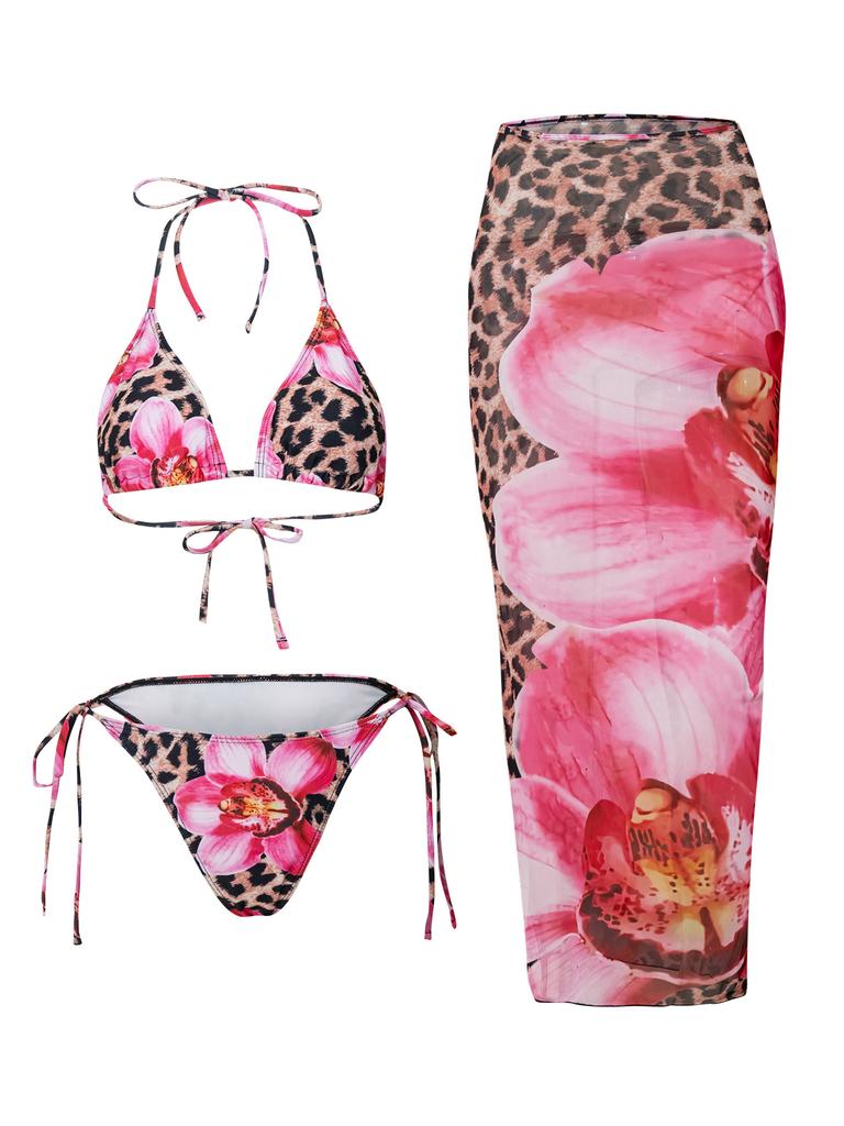 3 Pack Sexy Printed Bikini Set Swimwear Skirt