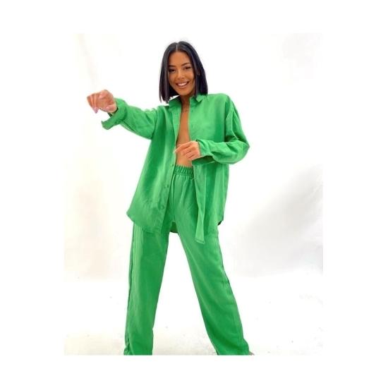 Costum dublu damă Cămașă de in Set pantaloni elastici