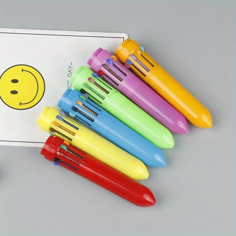 Back To School Season 10pcs 0.5mm Simple 10 Color Student Multi-colo Ballpoint Pen, Ten-color Cartoon Press Advertising Ballpoint Pen