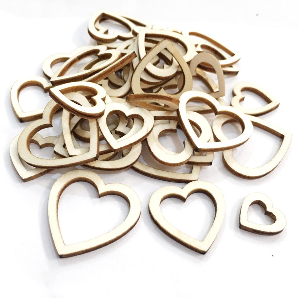 100 Pcs/set Hollowed  Peach  Heart-shaped  Wooden  Pieces Natural Wood-color Style Crafts Ornaments Carved Painted Diy Material