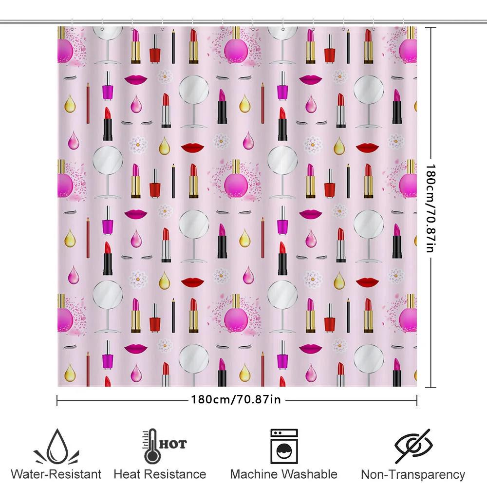 Pink Beauty Pattern Shower Curtain Waterproof Fabric Bathroom Decor For Women Girls