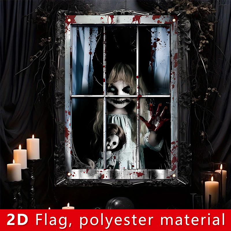 New Halloween Style 2 Pack Halloween Ghost Curtain Decorations - Female Ghost Window Cover For Indoor/outdoor Party Decor