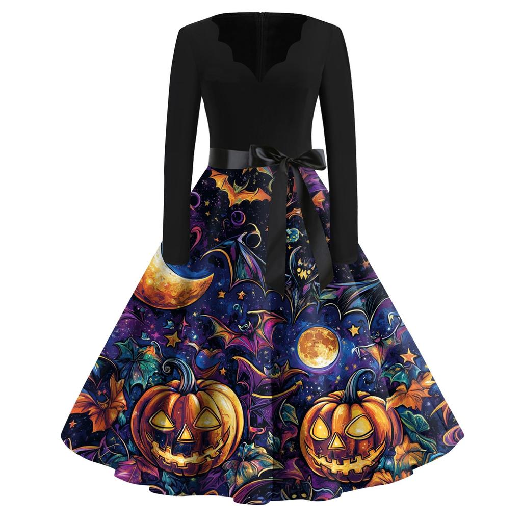 Dámské neformální módní halloweenské šaty vintage s výstřihem do V