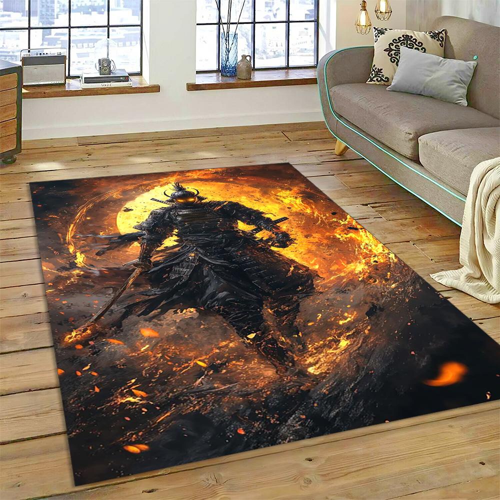 2025 New 3D Japanese Samurai Bushido Katana Cartoon Carpet Rug for Living Room Bedroom Home Sofa Decoration,Non-slip Floor Mat