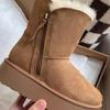 Winter Women's Mid-tube Cotton Boots Fashion Round Toe Side Zipper Platform Anti-slip Wear-resistant Flat Snow Boots Botas Mujer
