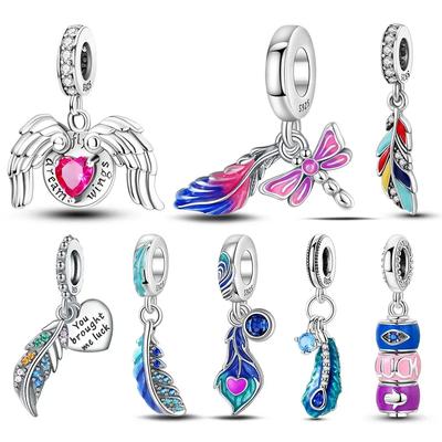 Colorful Lucky Feather Pendants Copper Colors For Charm Copper Colors Genuine Bracelets For Jewellery Crafting