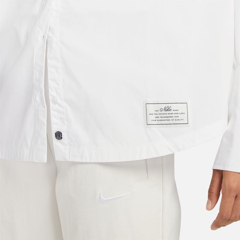 Nike Solid Logo Print Single-Breasted Breathable Windproof Sports Casual Polo Long Sleeve Shirt Women Shirts White DR5997-100