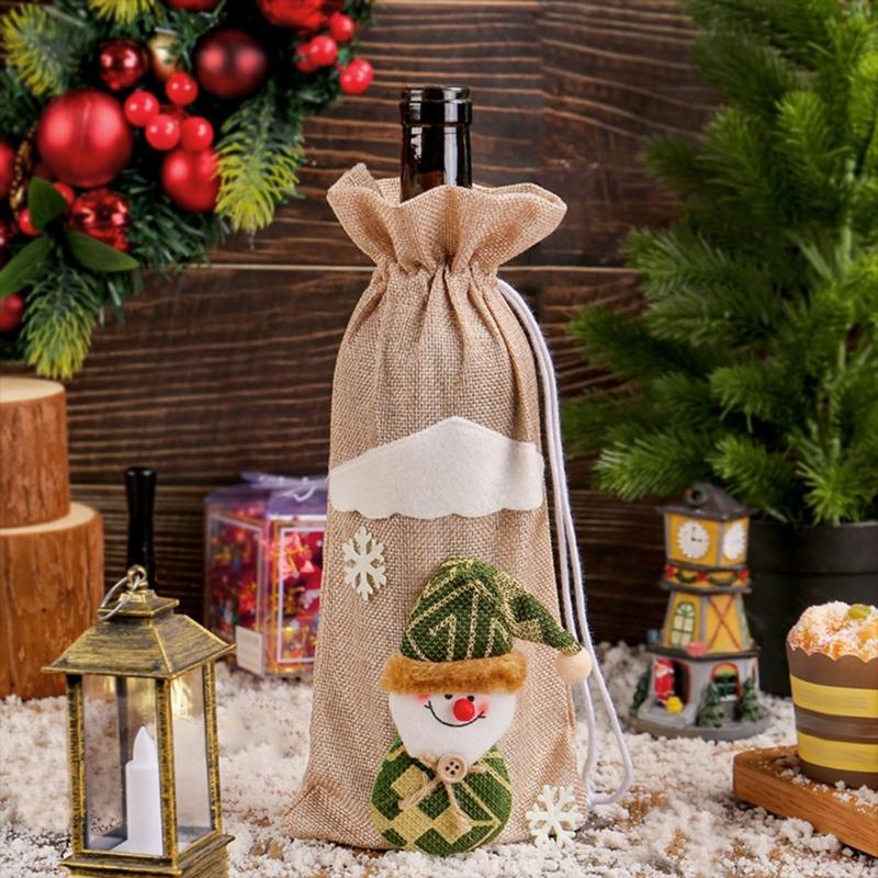 Weihnachtsfeier Dekorationsset 4 Stück Wiederverwendbarkeit Weihnachtsmann Flaschenhüllen für Festival Tischdekoration Haus Bar Zubehör