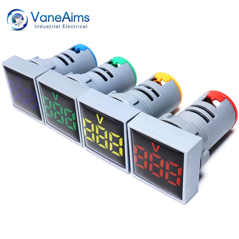 AC30-500V Voltmeter Square / Round Panel LED Digital Display Volt Meter AC 220V 22mm Opening Diameter Mini Voltage Tester Gauge