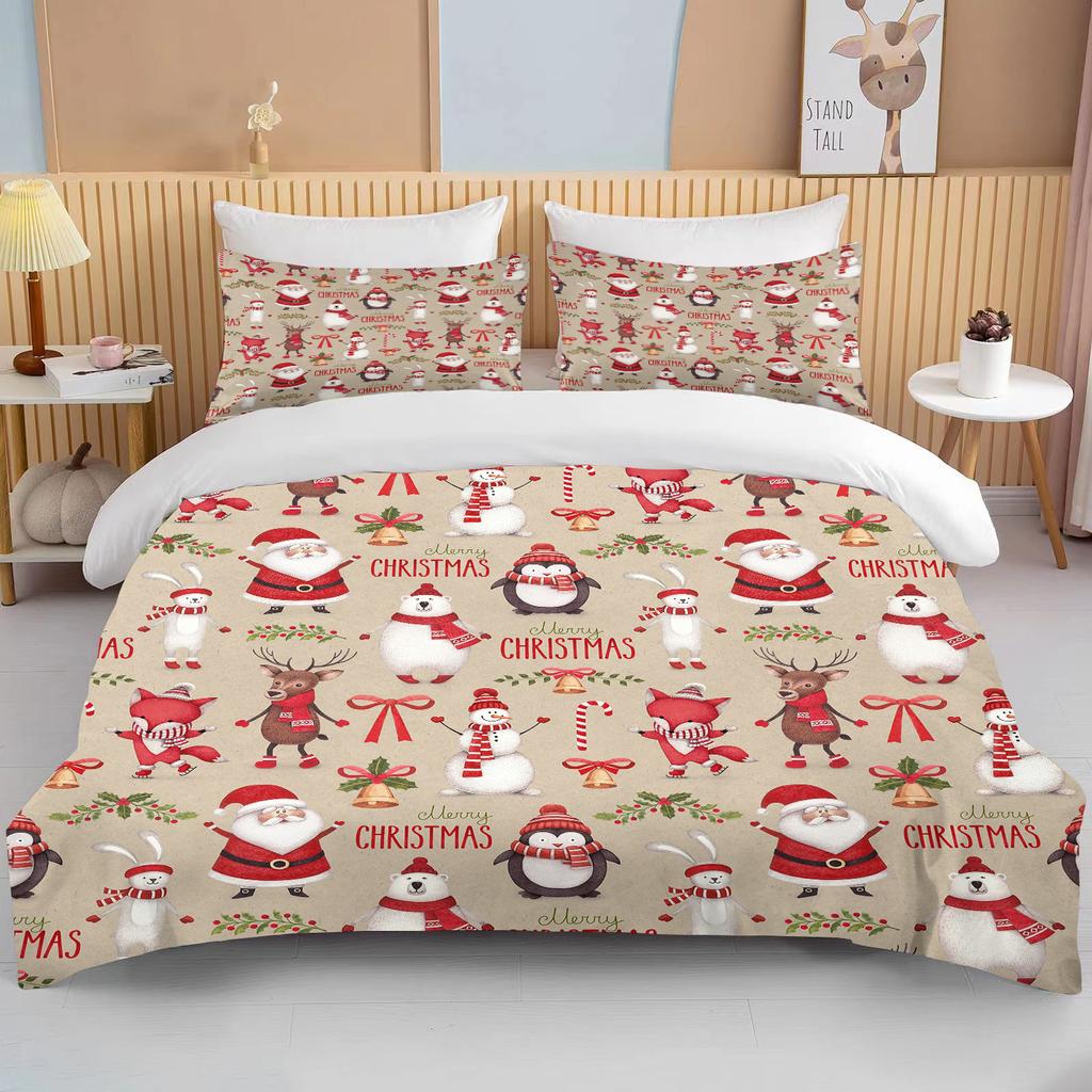 Christmas Duvet Cover Single Twin For Boy Girl Cartoon Snowman Santa Claus Blue Bedding Set Polyester Christmas Tree Quilt Cover