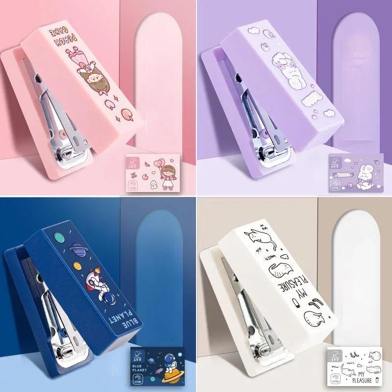 Cute Mini Stapler Metal Set with 400pcs Plastic Staples Book Binding Tools School Office Supplies Gadgets Desk Accessories
