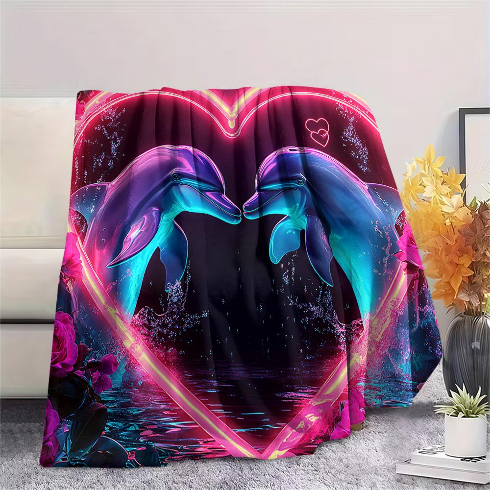 Dolphin Print Flannel Blanket, High Quality Comfortable for All Seasons, Home Decor, Warmth and Comfort, Perfect for Christmas Gifts