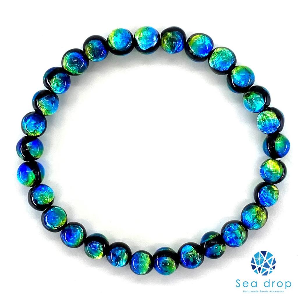 Glowing Firefly Glass Kerama Marine 6mm Bead Bracelet with Glass Beads [Sea drop] Glow-in-the-Dark [001bt-06-15]