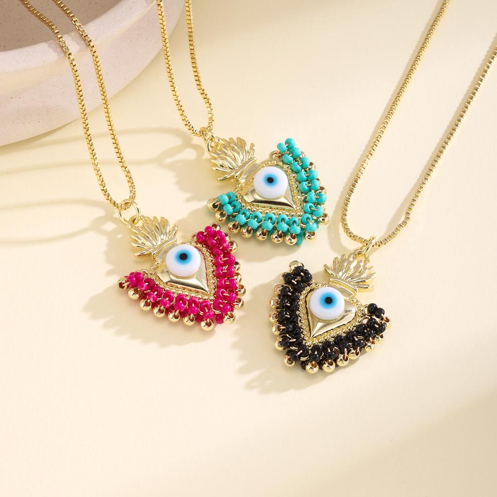 Nidin Sacred Heart Evil Eye Necklace Women Colorful Beaded Pendant Chain Choker Boho Style Lucky Protection Jewelry Wholesale