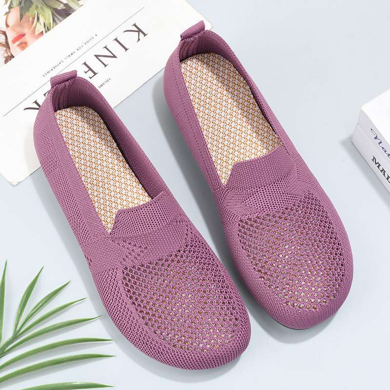 Mesh shoes women's shoes knitted dopamine soft sole the elderly breathable mesh elderly mother shoes one pedal grandma mesh