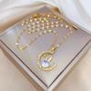 Titanium Steel Moon Rabbit Full Diamond Luxury Banquet Wedding Necklace Female Versatile Clavicle Chain Titanium Steel