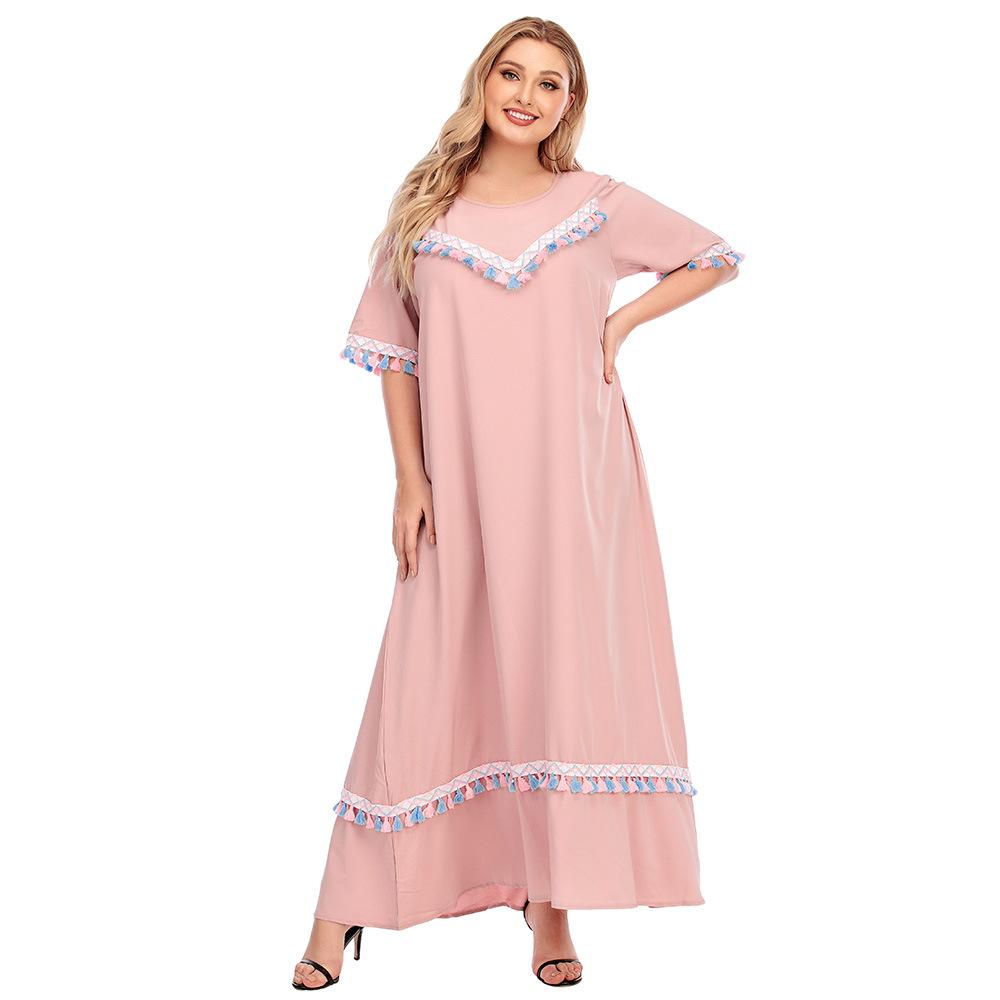 Sommerfrauenkleid Plus-Size-Nationalwind-Kurzarmkleid mit lockeren Fransen