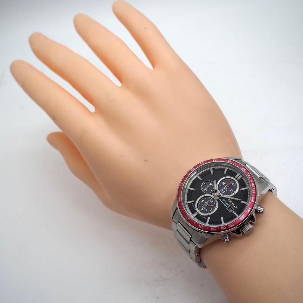 [USED]SEIKO SSC433P1 Solar Chronograph Red Bezel Black Dial Men’s Watch w/ Box