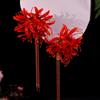 Chinese Style Women Flower Hairpin Fine Workmanship Red Lily Tassel Hairpin for Birthday Stage Party Show