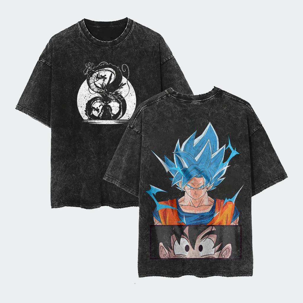 Dragon Ball Explosive trend Cosplay Washed TShirt Cotton Loose Large Casual Sports Fitness TShirt Mens Harajuku Clothing