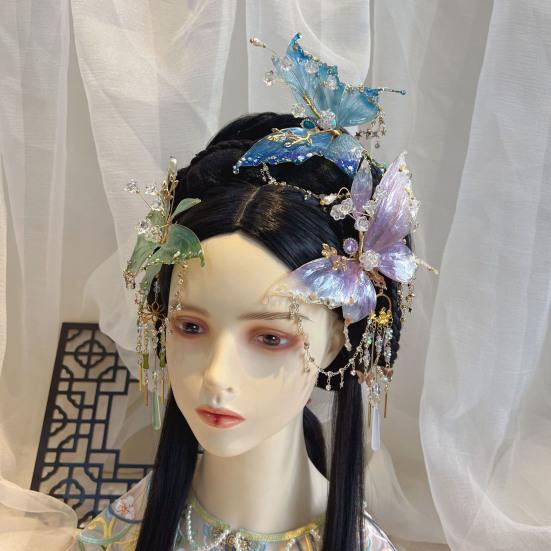 Metal Butterfly Hair Accessories with Safety Spring Clip Decorative Beads Tassels Multi-Functional Styling Tool