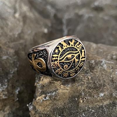 Classic Egyptian Eye of Horus Stainless Steel Ring Gothic Gift for Men Geometric Jewelry Punk Metal Retro Accessories